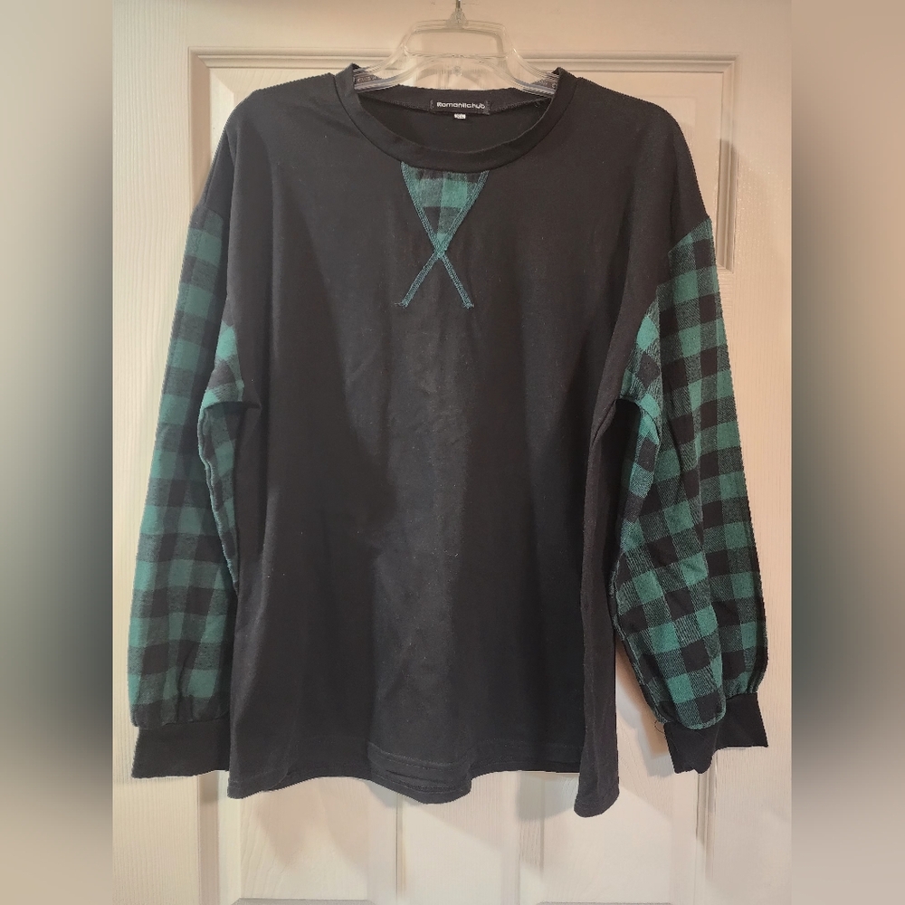 Black and Green Plaid Sleeve Sweatshirt